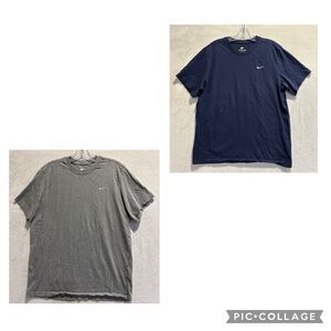 Nike Men’s T-Shirt Gray Blue Swoosh Short Sleeve Cotton Tee Large Lot of 2